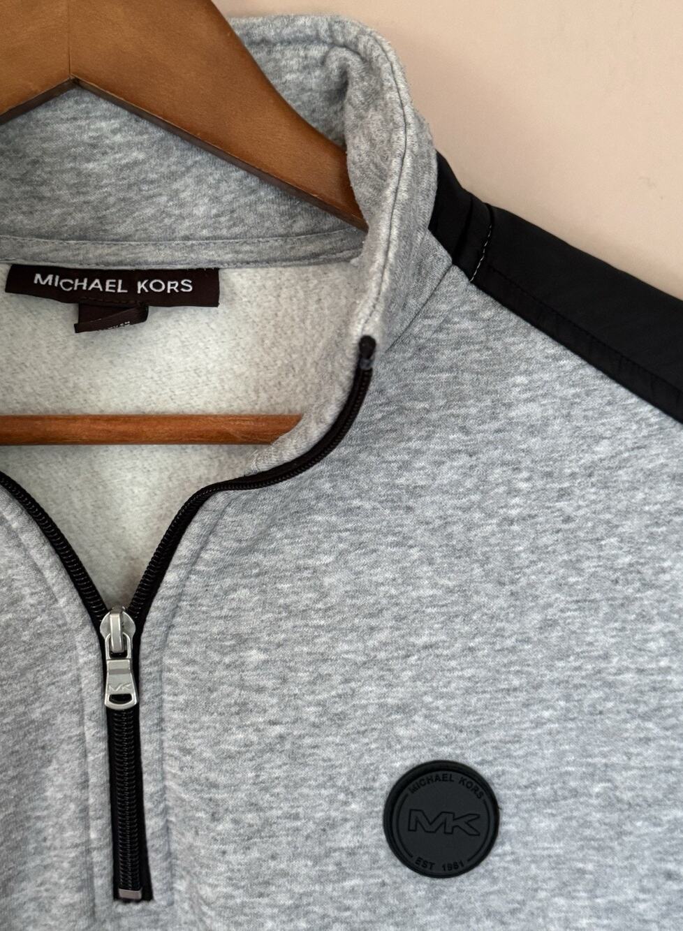 Michael Kors Sweatshirt Pullover Mens Quarter Zip Grey Mock Neck Medium